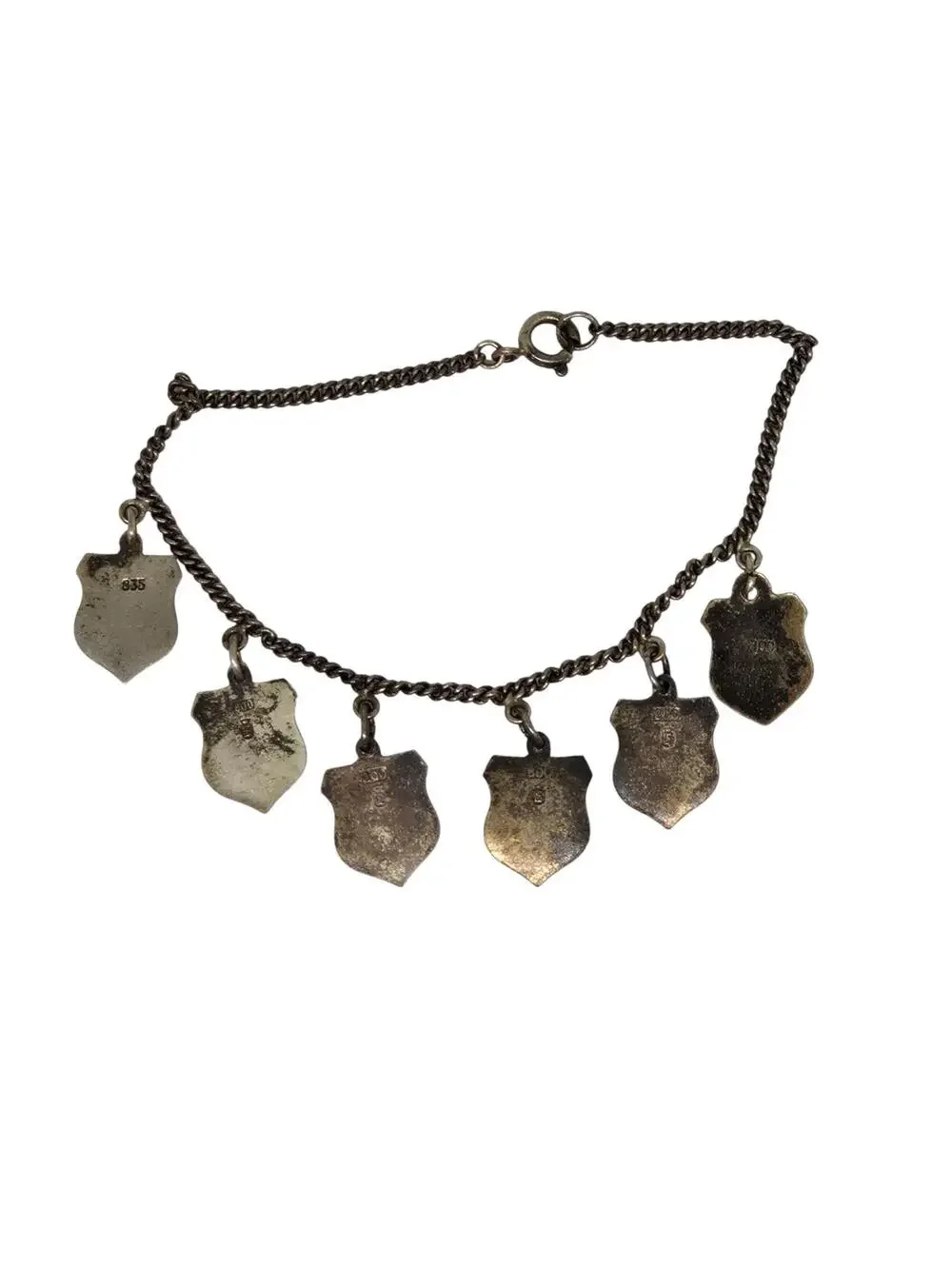 Vintage German City Crest Charm BRACELET, Six Enamel Travel SOUVENIR 800 SILVER